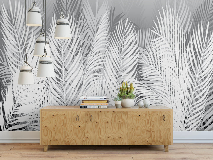 Wallpaper Tropical Palm Black Coastal/ Black and White Palm Mural/ Removable/ Peel and Stick/ Unpasted/ Pre-Pasted Wallpaper