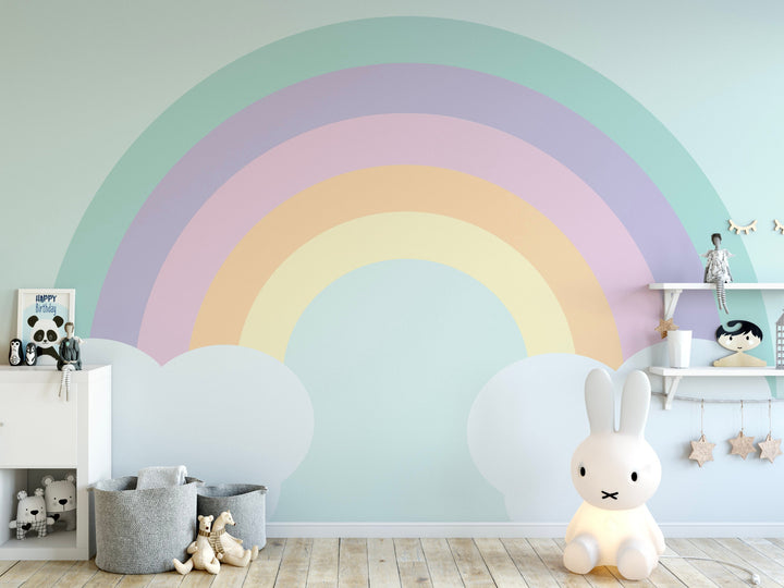 Wallpaper Rainbow/ Minty Rainbow Wallpaper // Removable Wallpaper // Peel and Stick Wallpaper // Unpasted Wallpaper // Pre-Pasted Wallpaper