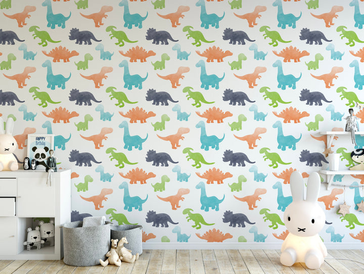 Peel and Stick Wallpaper Nursery/ Green and Gray Watercolor Dino Wallpaper/ Removable Wallpaper/ Unpasted Wallpaper/ Wallpaper WW2073