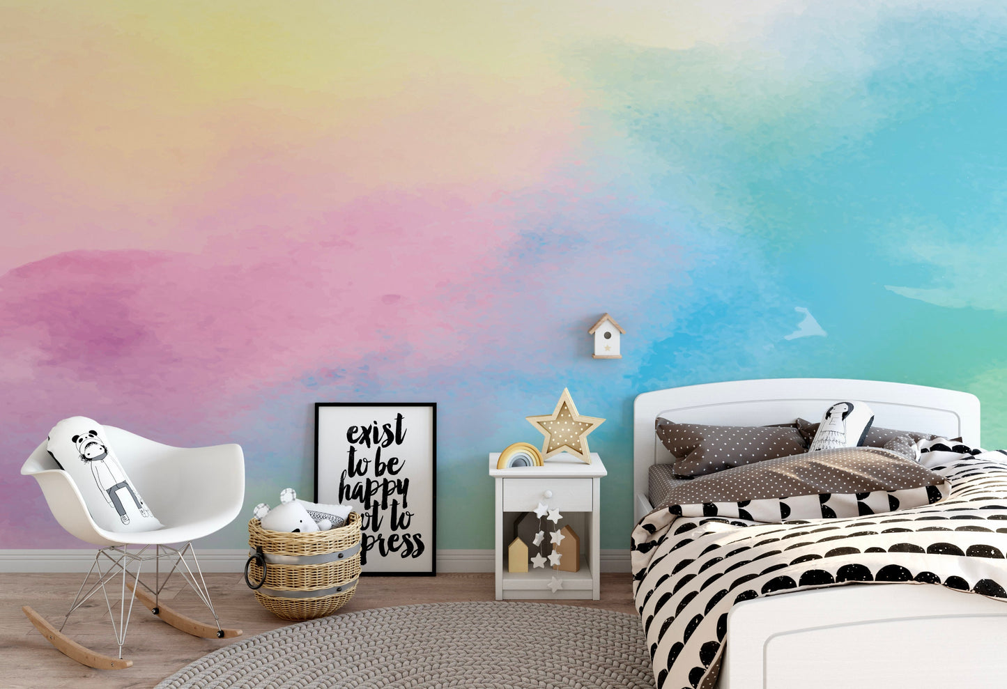 Rainbow Watercolor Wallpaper/ Rainbow Ombre Watercolor Wallpaper/ Removable Wallpaper/ Peel and Stick/ Unpasted/ Pre-Pasted Wallpaper WW2051