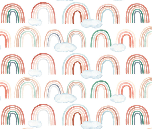 Peel and Stick Wallpaper Rainbow/ Boho Rainbow Pattern with Clouds Wallpaper/ Removable Wallpaper/ Unpasted/ Pre-Pasted WW2020