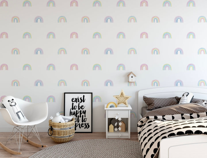 Peel and Stick Wallpaper Rainbow Watercolor/ Pastel Watercolor Rainbow Pattern Wallpaper/ Removable Wallpaper/ Unpasted/ Pre-Pasted WW2080