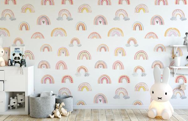 Wallpaper Rainbow/ Whimsical Boho Watercolor Rainbow Wallpaper/ Removable Wallpaper/ Peel and Stick/ Unpasted/ Pre-Pasted Wallpaper WW2069