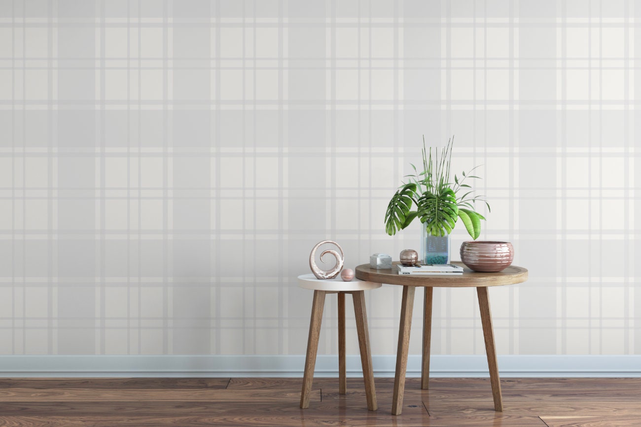 Wallpaper Plaid Gray/ Cool Gray Plaid Wallpaper/ Removable Wallpaper/ Peel and Stick/ Unpasted/ Pre-Pasted Wallpaper WW2034