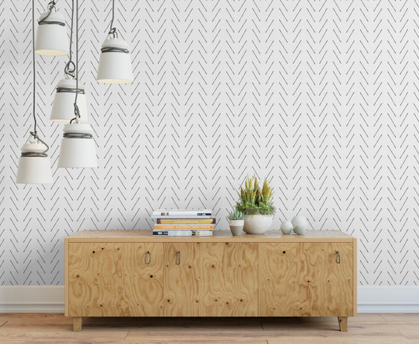 Peel and Stick Wallpaper Black/ Modern Hand Drawn Herringbone Wallpaper/ Removable Wallpaper/ Unpasted Wallpaper/ Wallpaper WW2070