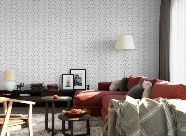 Peel and Stick Wallpaper Black/ Modern Hand Drawn Herringbone Wallpaper/ Removable Wallpaper/ Unpasted Wallpaper/ Wallpaper WW2070