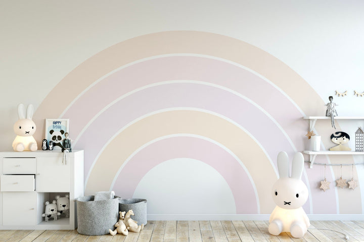 Wallpaper Pink Rainbow Mural/ Peachy Pastel Rainbow Wallpaper/ Removable Wallpaper/ Peel and Stick/ Unpasted/ Pre-Pasted Wallpaper