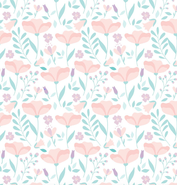 Peel and Stick Wallpaper Floral/ Blush and Mint Wildflower Wallpaper/ Removable Wallpaper/ Unpasted Wallpaper/ Pre-Pasted Wallpaper WW2064
