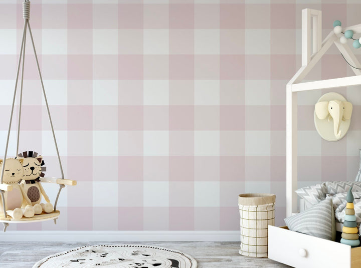 Wallpaper Plaid Pink/ Peel and Stick Wallpaper Pink Plaid/ Dusty Rose Pink XL Buffalo Check Wallpaper/ Removable/ Unpasted WW2013