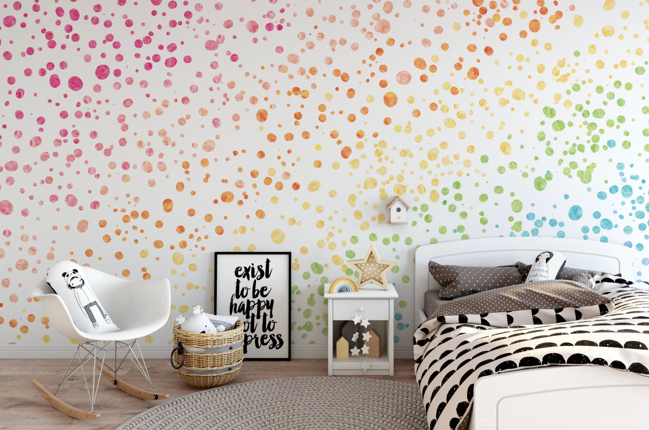 Wallpaper Rainbow Art/ Pastel Rainbow Watercolor Spatter Dot Wallpaper/ Removable Wallpaper/ Peel and Stick/ Unpasted/ Pre-Pasted WW2130