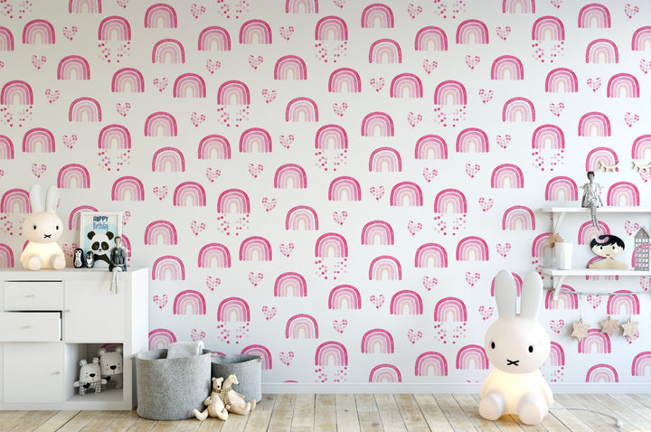 Peel and Stick Wallpaper Pink/ Whimsical Pink Watercolor Rainbow Wallpaper/ Removable Wallpaper/ Unpasted Wallpaper/ Pre-Pasted Wallpaper