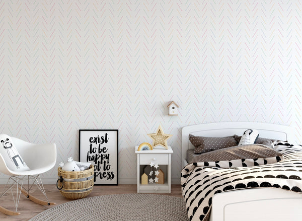 Peel and Stick Wallpaper Kids/ Modern Pastel Rainbow Herringbone Wallpaper/ Removable Wallpaper/ Unpasted Wallpaper/ Wallpaper WW2139