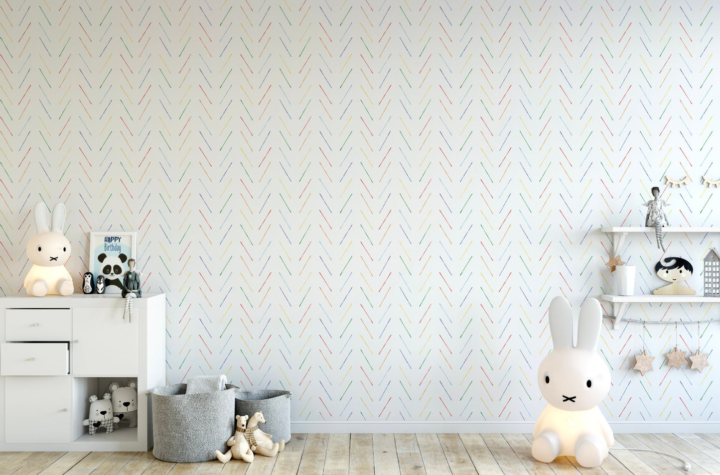 Peel and Stick Wallpaper Kids/ Rainbow Watercolor Herringbone Wallpaper/ Removable Wallpaper/ Unpasted Wallpaper/ Wallpaper WW2137