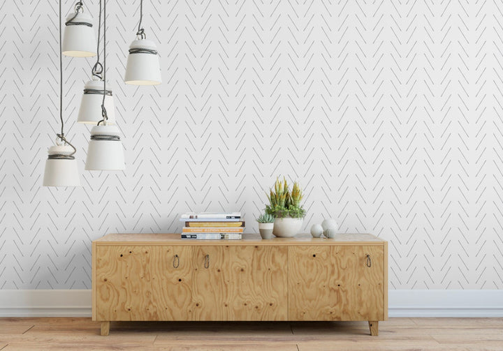 Peel and Stick Wallpaper Gray/ Gray Modern Hand Drawn Herringbone Wallpaper/ Removable Wallpaper/ Unpasted/ Pre-Pasted Wallpaper WW2126