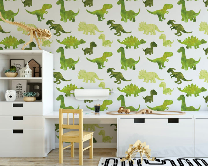 Peel and Stick Wallpaper Green/ Watercolor Green Dino Wallpaper/ Removable Wallpaper/ Unpasted Wallpaper/ Pre-Pasted Wallpaper WW2121