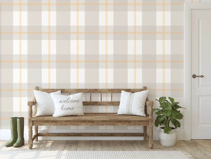 Wallpaper Plaid/ Creamsicle Beige Plaid Wallpaper/ Removable Wallpaper/ Peel and Stick Wallpaper/ Unpasted Wallpaper/ Pre-Pasted Wallpaper