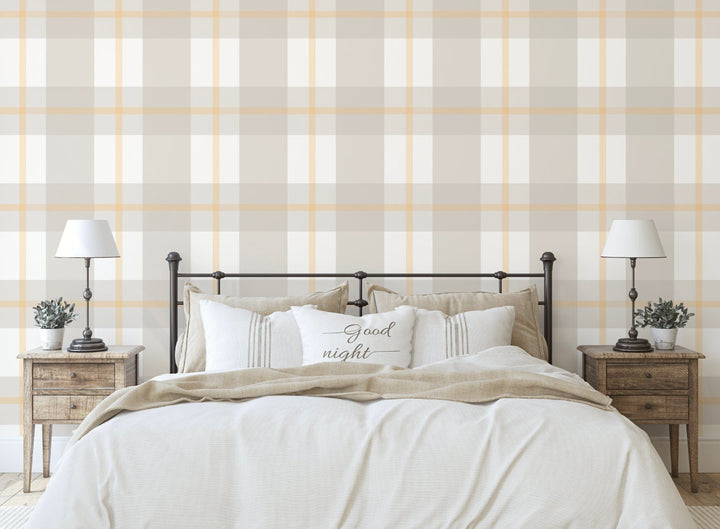 Wallpaper Plaid/ Creamsicle Beige Plaid Wallpaper/ Removable Wallpaper/ Peel and Stick Wallpaper/ Unpasted Wallpaper/ Pre-Pasted Wallpaper