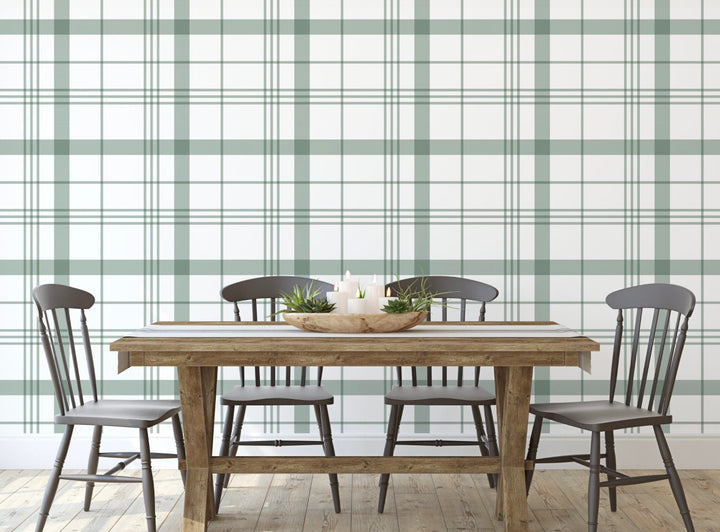Wallpaper Plaid Green/ Sage Green Asymmetric Plaid Wallpaper / Removable / Peel and Stick / Unpasted / Pre-Pasted Wallpaper WW2103
