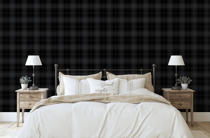 Wallpaper Black Plaid/ Charcoal and Black Plaid Wallpaper/ Removable/ Peel and Stick/ Unpasted/ Pre-Pasted Wallpaper WW2238