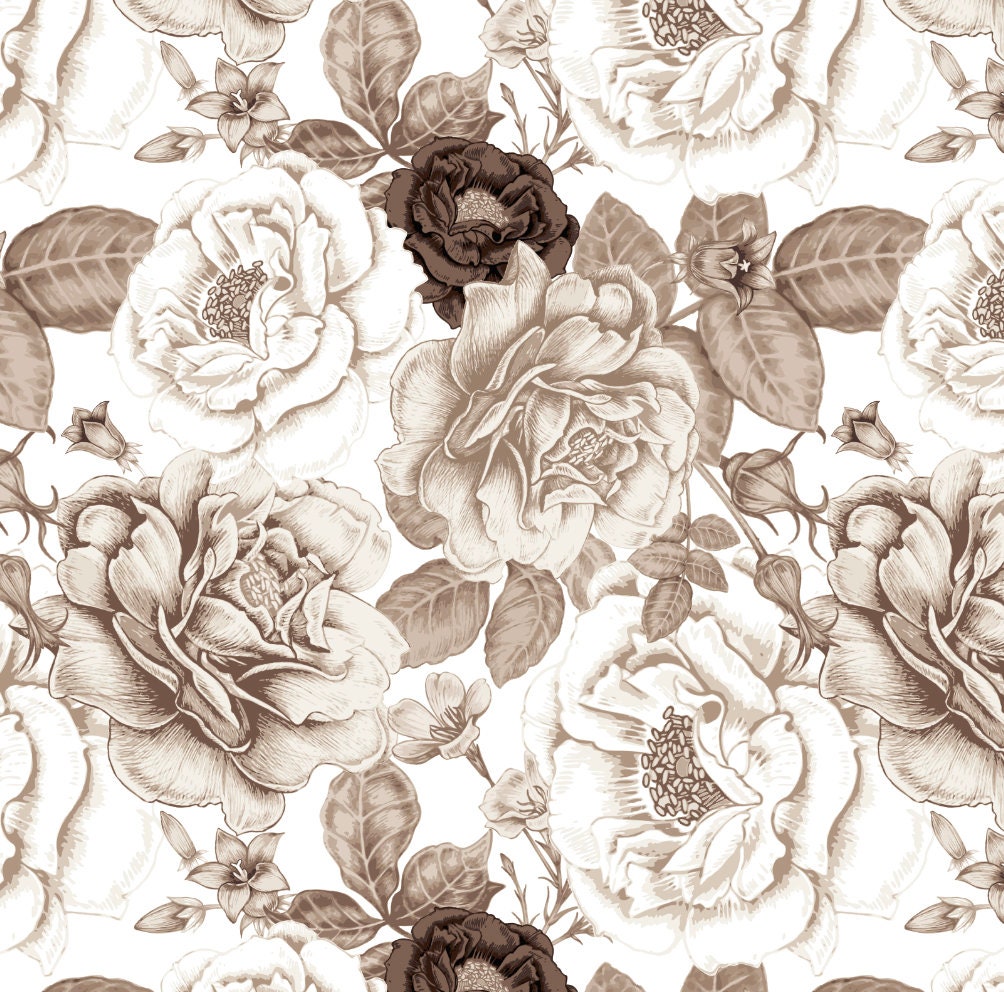 Peel and Stick Wallpaper Floral/ Vintage Brown Roses Wallpaper/ Removable Wallpaper/ Unpasted Wallpaper/ Pre-Pasted Wallpaper WW2211
