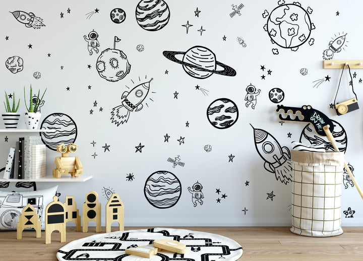 Peel and Stick Wallpaper Nursery/ Black Space Mural Wallpaper/ Removable Wallpaper/ Unpasted Wallpaper/ Pre-Pasted Wallpaper WW2228