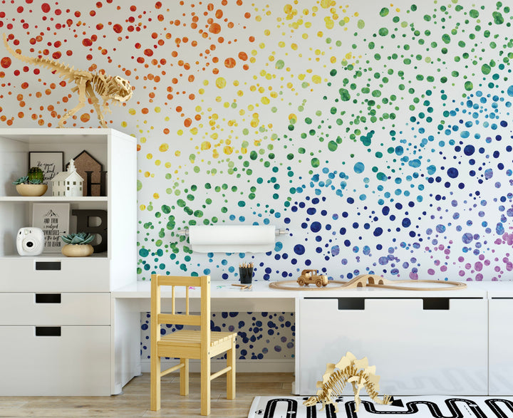 Rainbow Playroom Unicorn Removable Wallpaper/ Rainbow Watercolor Spatter Dot Wallpaper/ Removable Peel and Stick, Unpasted Pre-Pasted WW1812