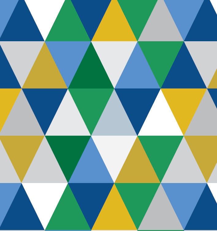Peel and Stick Wallpaper Blue/ Mustard, Blue and Green Triangles Wallpaper/ Removable Wallpaper/ Unpasted Wallpaper/ Wallpaper WW2231