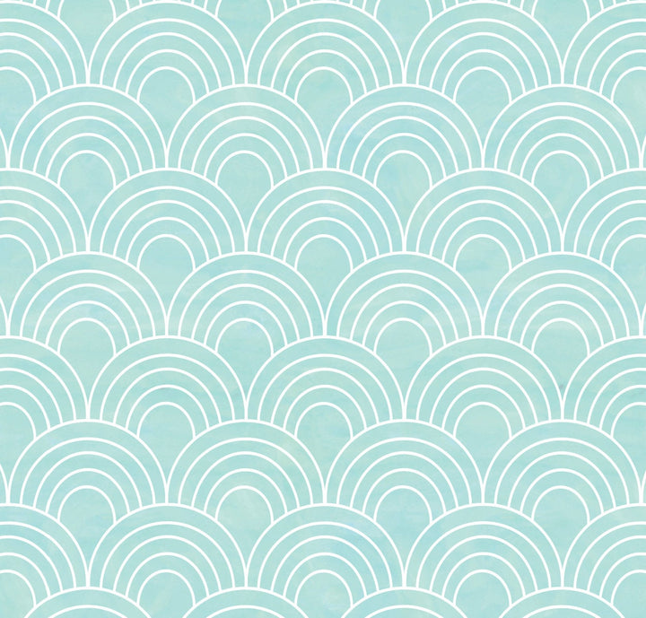 Peel and Stick Wallpaper Scallops/ Teal Watercolor Arches Wallpaper/ Removable Wallpaper/ Unpasted Wallpaper/ Pre-Pasted Wallpaper WW2245