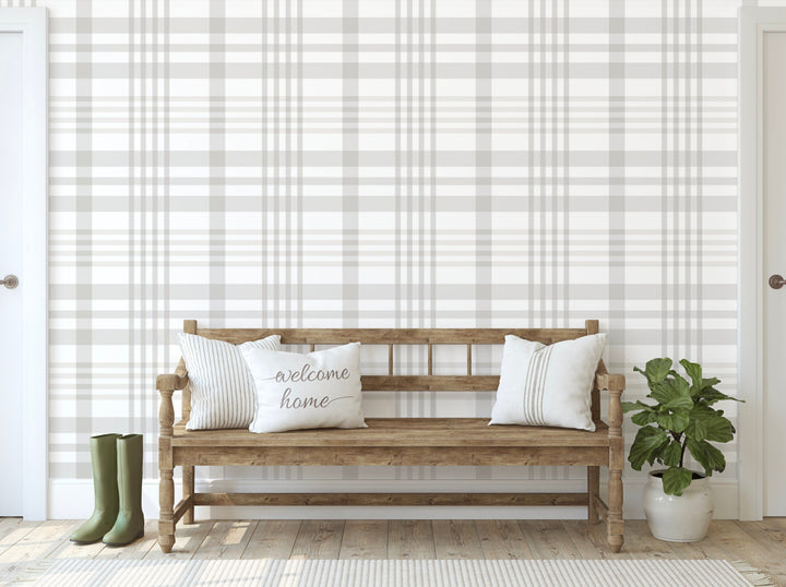 Wallpaper Plaid/ Sophisticated Beige Plaid Wallpaper/ Removable/ Peel and Stick Wallpaper/ Unpasted Wallpaper/ Pre-Pasted Wallpaper WW2235