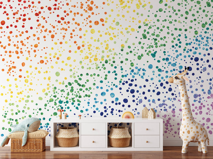 Rainbow Playroom Unicorn Removable Wallpaper/ Rainbow Watercolor Spatter Dot Wallpaper/ Removable Peel and Stick, Unpasted Pre-Pasted WW1812