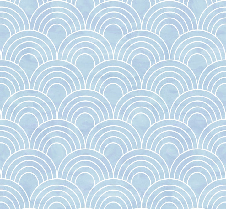 Peel and Stick Wallpaper Blue Scallops / Soft Blue Watercolor Arches Wallpaper/ Removable Wallpaper/ Unpasted Wallpaper/ Wallpaper WW2247