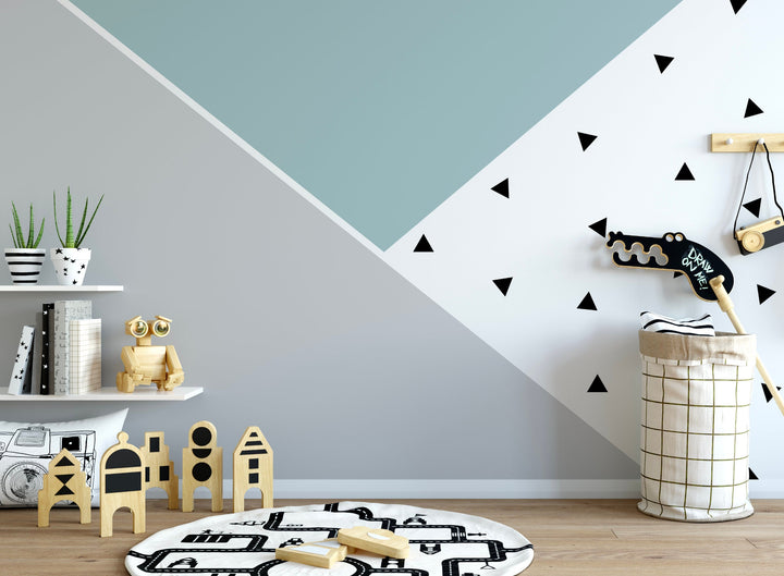 Peel and Stick Wallpaper Gray/ Color Block Teal Triangle Wall Mural/ Removable Wallpaper/ Unpasted Wallpaper/ Pre-Pasted Wallpaper WW2251