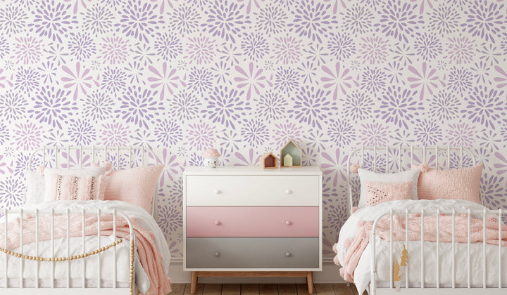 Peel and Stick Wallpaper Purple/ Flower-works Lavender Wallpaper/ Removable Wallpaper/ Unpasted Wallpaper/ Pre-Pasted Wallpaper WW1719