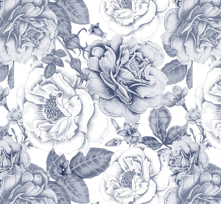 Blue Wallpaper Floral/ Vintage Blue Roses Wallpaper/ Removable Wallpaper/ Unpasted/ Pre-Pasted WW2265